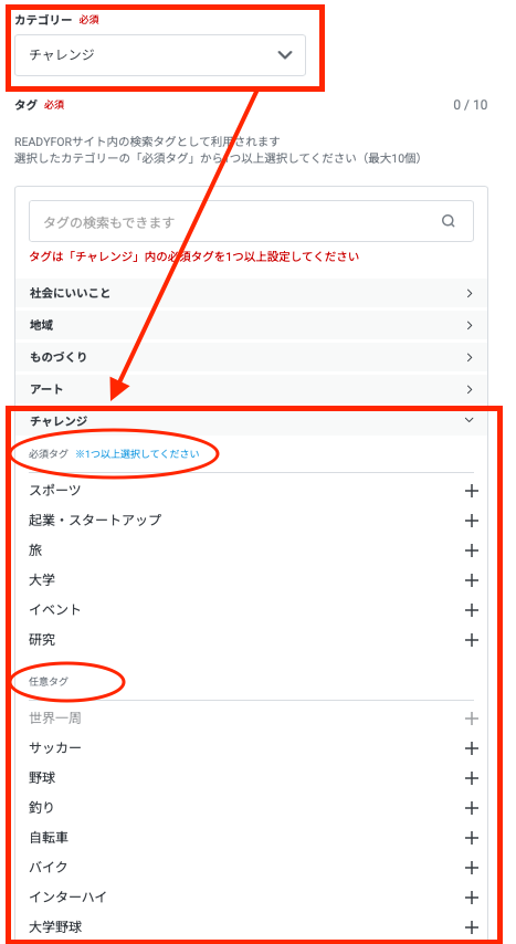 実行者向け】プロジェクト編集画面 で「タグ」を設定する – READYFORヘルプ